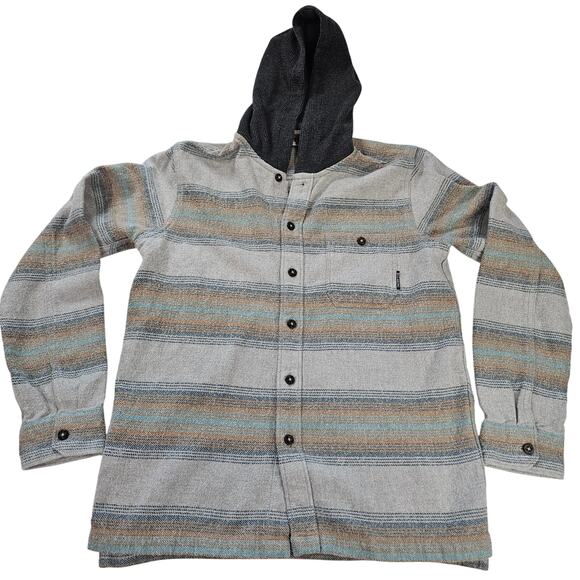 Billabong Other - Billabong Men's Baja Flannel Button Up Hoodie Shirt Gray/Brown Surf Skate Stripe